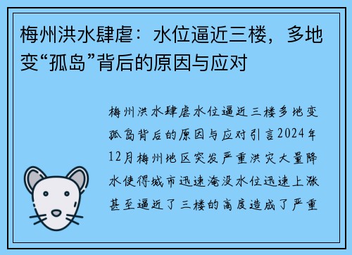 梅州洪水肆虐:水位逼近三楼,多地变“孤岛”背后的原因与应对