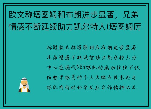 欧文称塔图姆和布朗进步显著，兄弟情感不断延续助力凯尔特人(塔图姆厉害还是欧文厉害)
