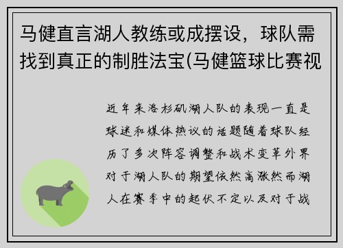 马健直言湖人教练或成摆设,球队需找到真正的制胜法宝(马健篮球比赛视频)