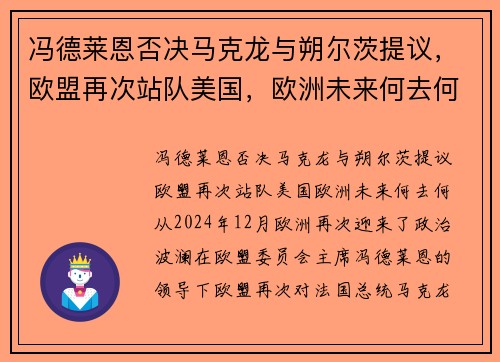 冯德莱恩否决马克龙与朔尔茨提议，欧盟再次站队美国，欧洲未来何去何从