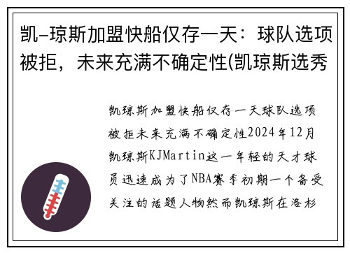 凯-琼斯加盟快船仅存一天：球队选项被拒，未来充满不确定性(凯琼斯选秀报告)