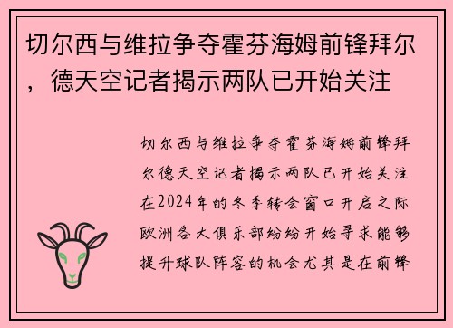 切尔西与维拉争夺霍芬海姆前锋拜尔，德天空记者揭示两队已开始关注