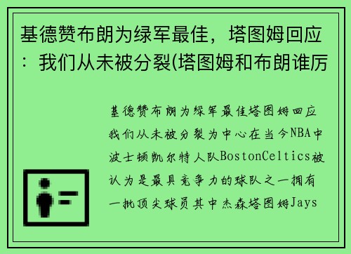 基德赞布朗为绿军最佳，塔图姆回应：我们从未被分裂(塔图姆和布朗谁厉害)