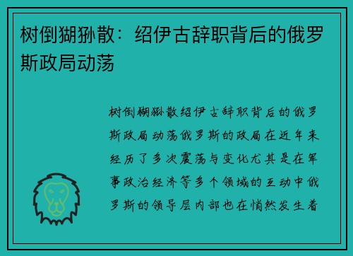 树倒猢狲散：绍伊古辞职背后的俄罗斯政局动荡